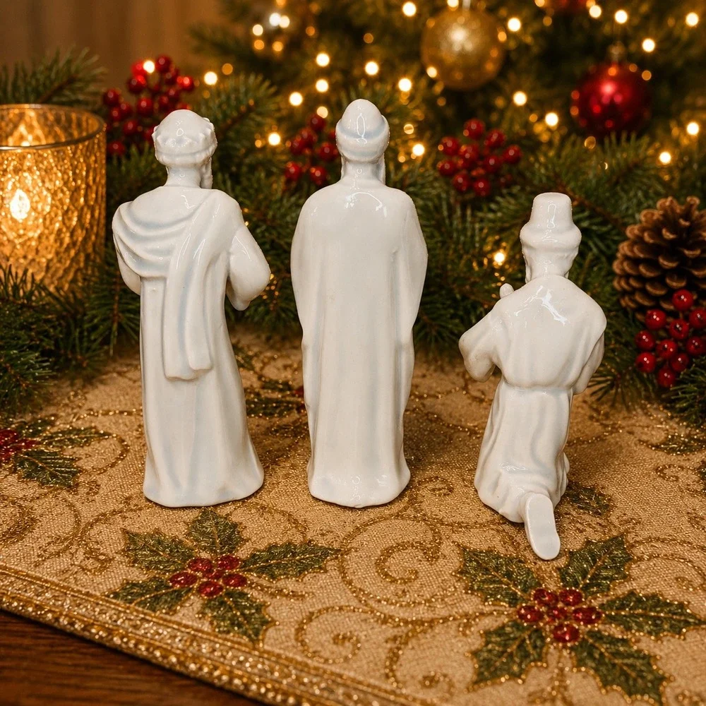 Porcelain Nativity Set of 13 Glossy Christmas Figurines Vintage Handmade Marked